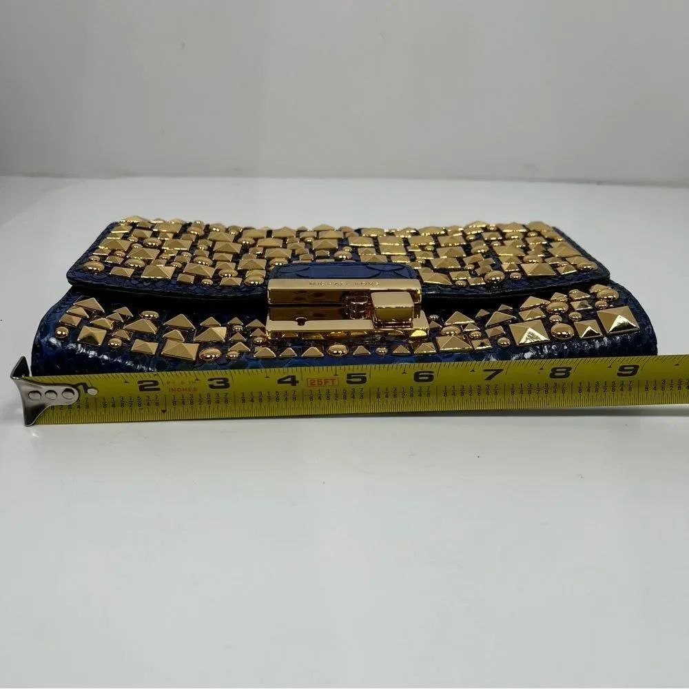 Michael Kors Python Studded Gia Clutch Bah Blue and Gold